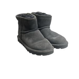 Bearpaw Elle Mini Women 5 Charcoal Grey Suede Sheepskin Fur Lined Ankle Boots